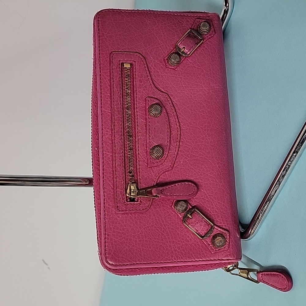 Balenciaga Round Zip Purse Long Wallet Pink Leather